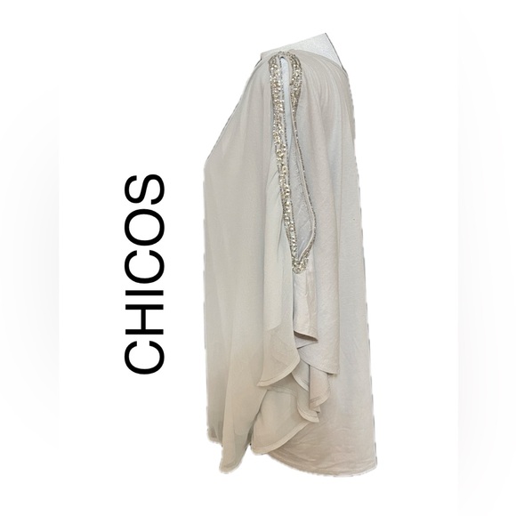 CHICO’S BLOUSE SIZE 2(L) COLOR LIGHT GREY. BUST ~22.5” LENGTH 24”. - Picture 6 of 12